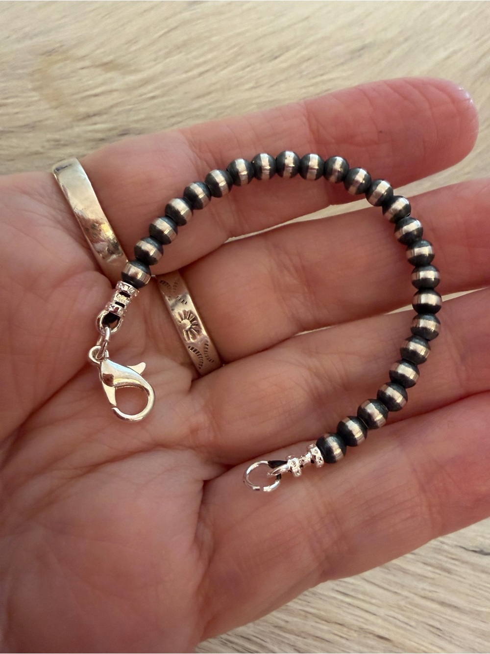❤️ 4” 4mm Navajo Desert Pearl / Beads Necklace Bracelet EXTENDER Sterling Silver